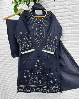 noor firdous cotton suit set blue